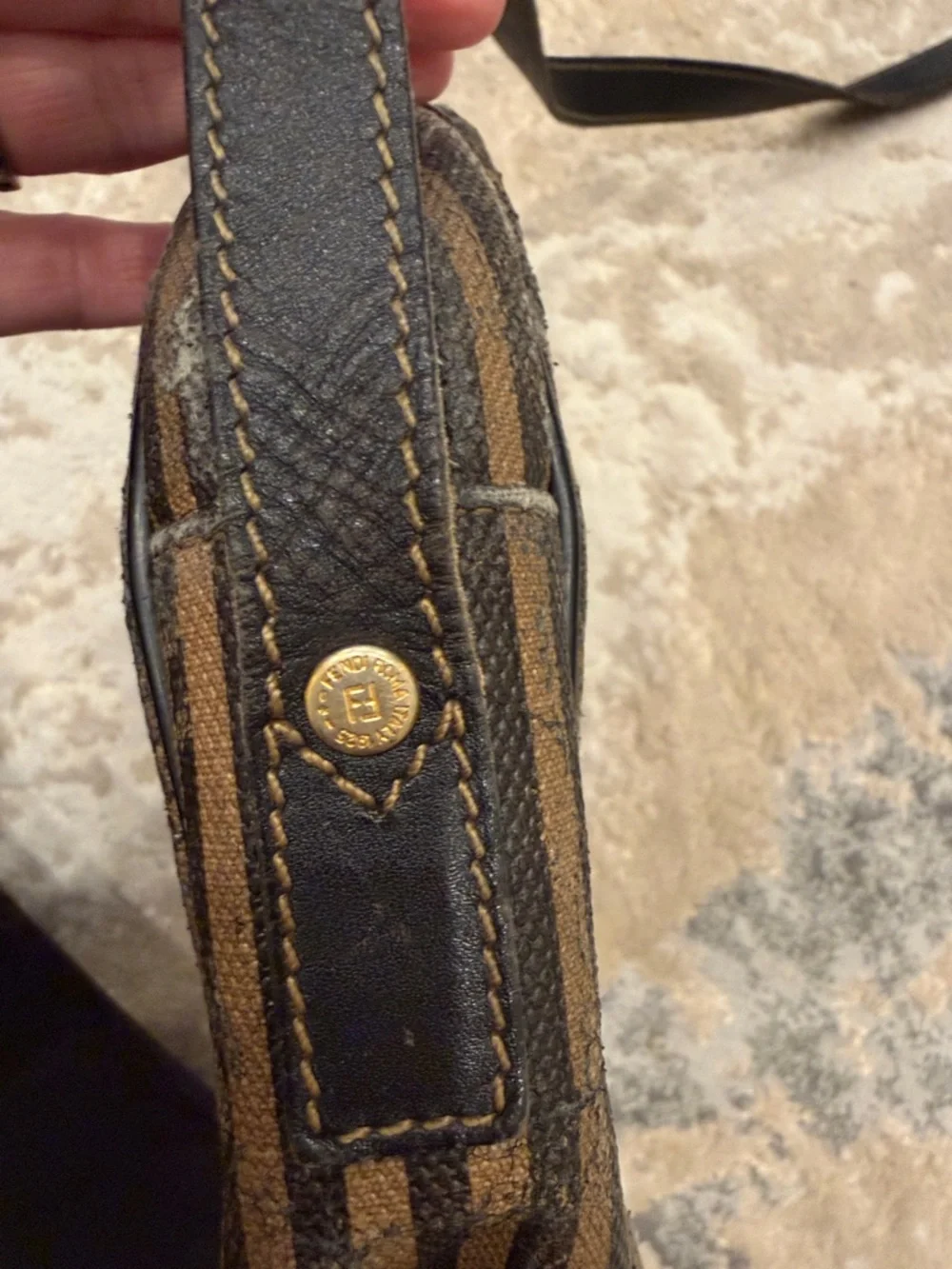 Vintage Fendi Brown and Black Striped Messenger Crossbody - Picture 8 of 14